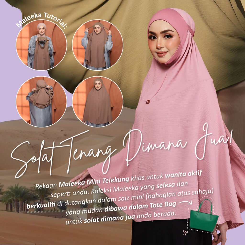 Solat tenang dimana jua. Maleeka Mini Telekung dalam saiz mini yang mudah dibawa dalam tote bag
