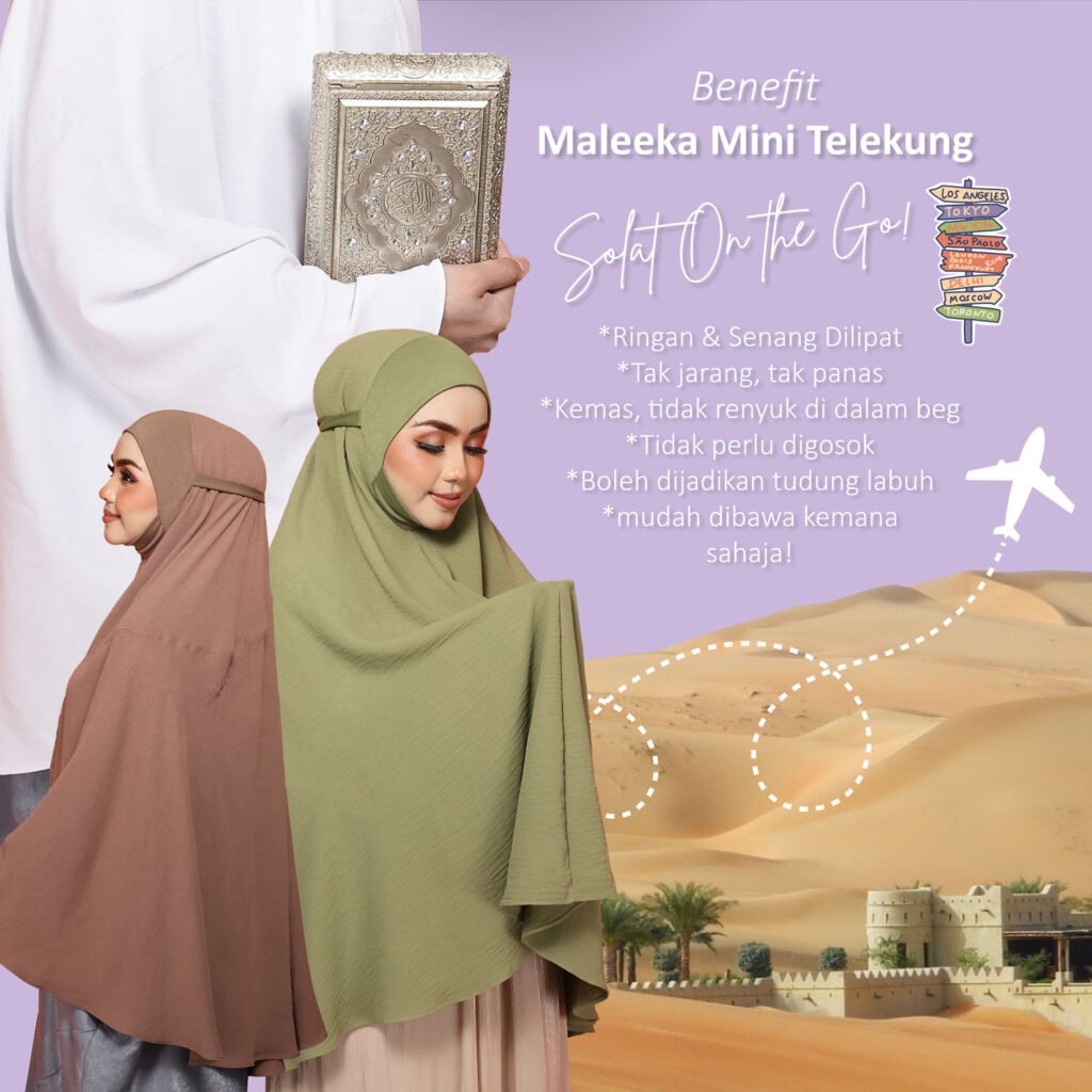 Benefit Maleeka Mini Telekung: solat on the go. Ringan, senang dilipat dan mudah dibawa kemana sahaja