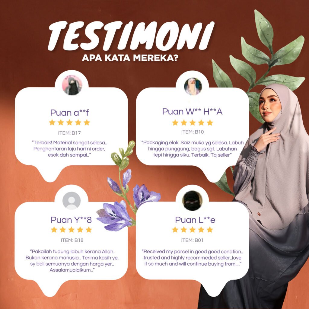 Testimoni pelanggan Ameena dengan lima bintang