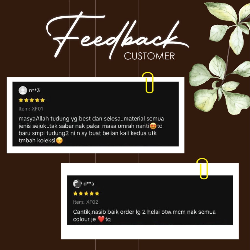 Feedback customer zihaluv: tudung yang best dan selesa, material sejuk, cantik, nak semua warna