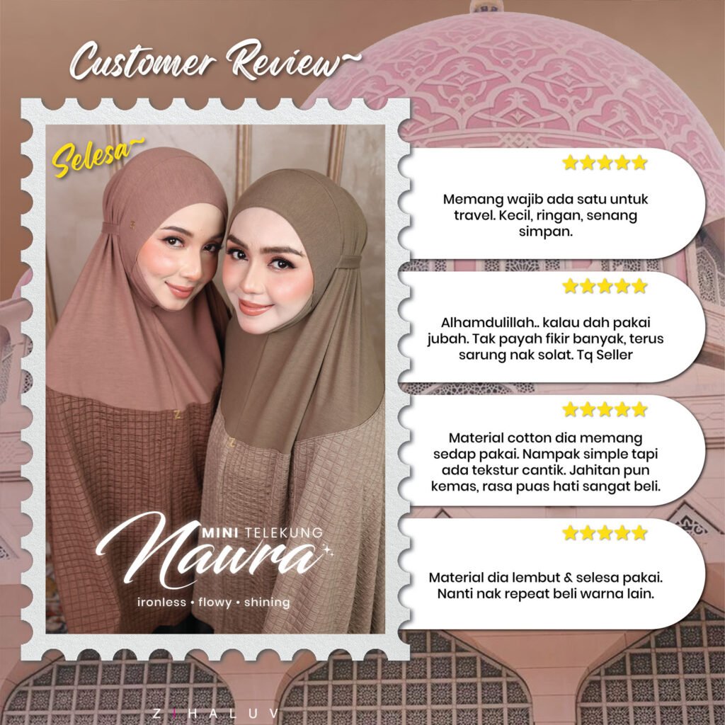 Customer review Nawra Mini Telekung: selesa, wajib ada untuk travel, kecil, ringan dan senang simpan