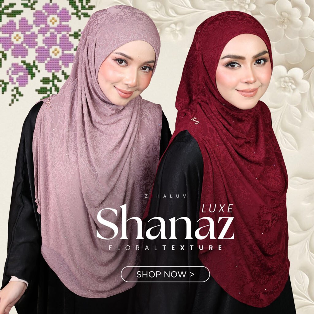 Shanaz Luxe Floral Texture dalam warna dusty pink dan maroon