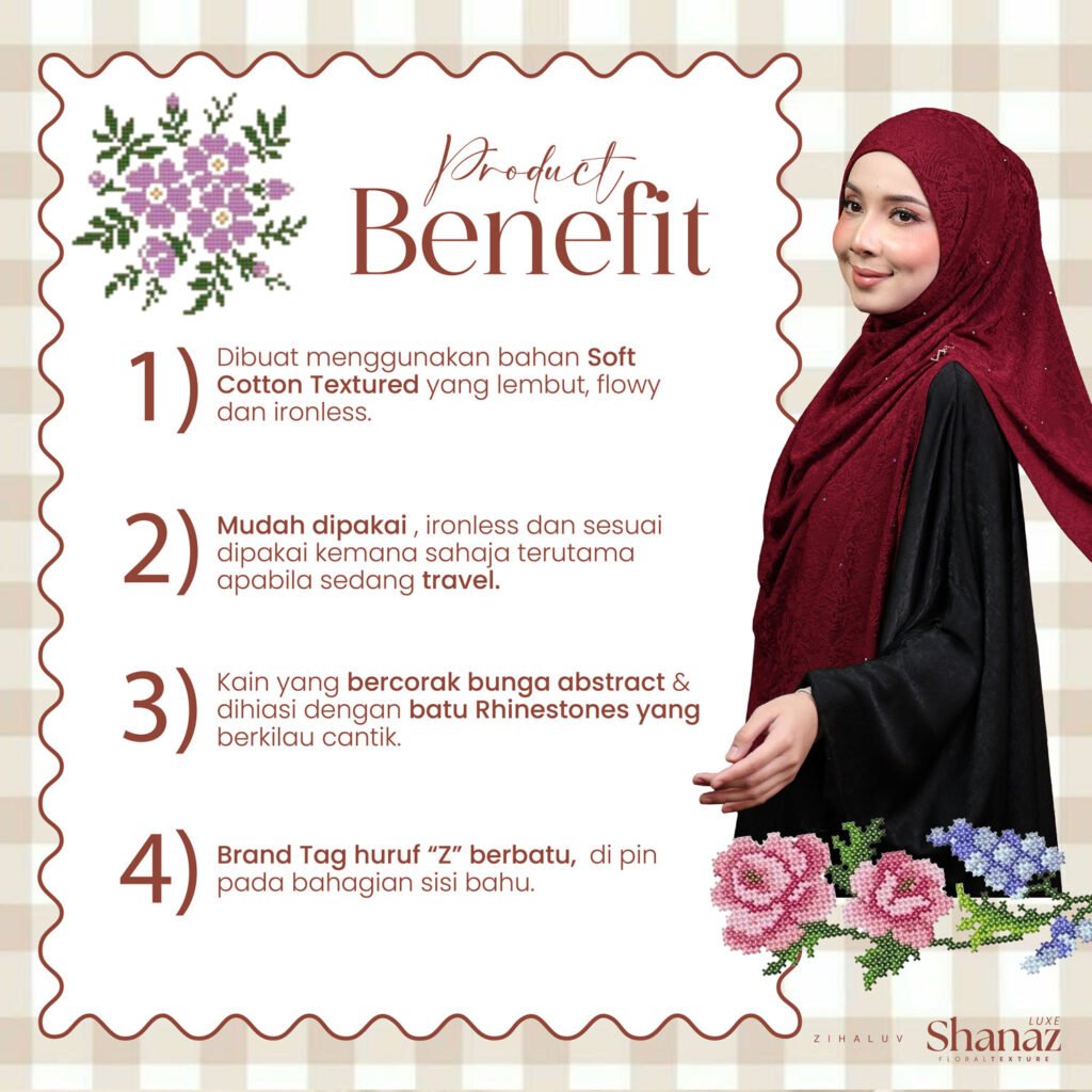 Product Benefit Shanaz Luxe dalam warna maroon