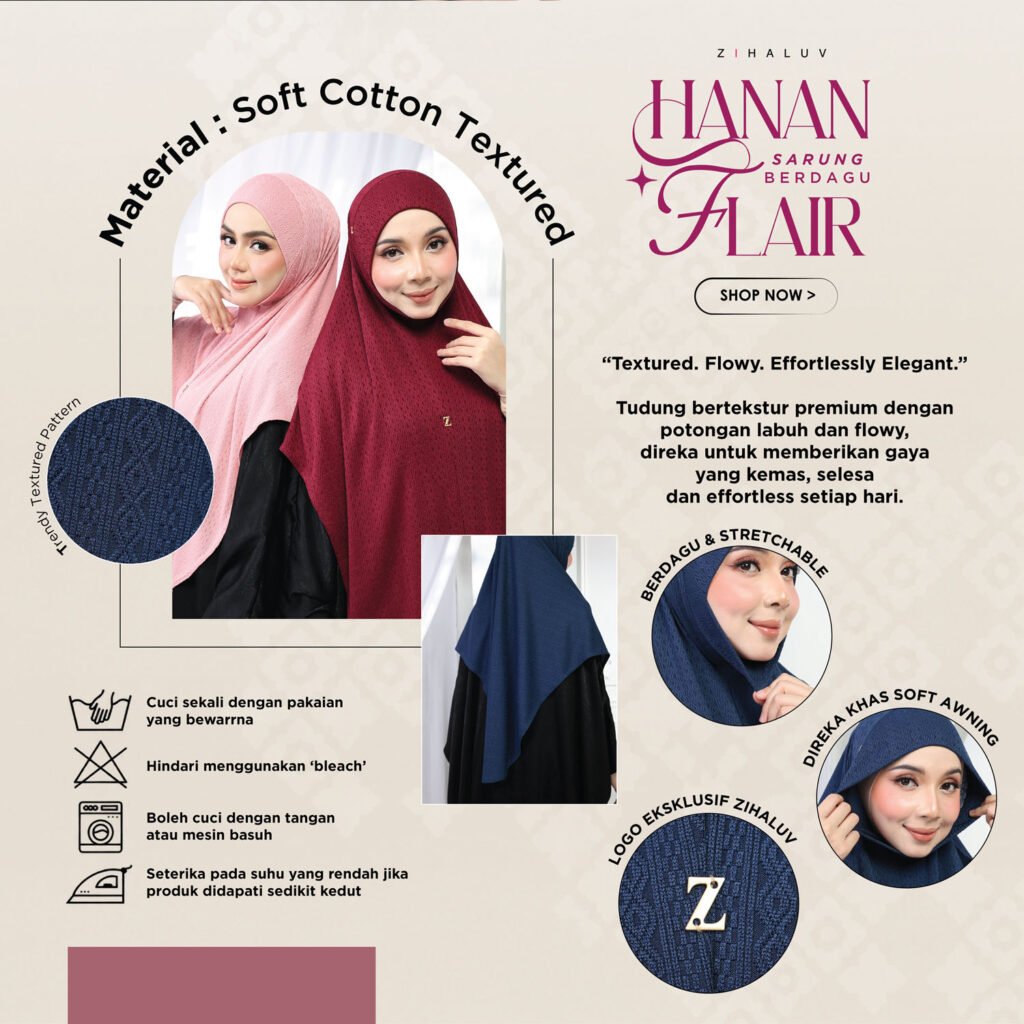 Material Soft Cotton Textured dengan logo eksklusif Zihaluv dan soft awning