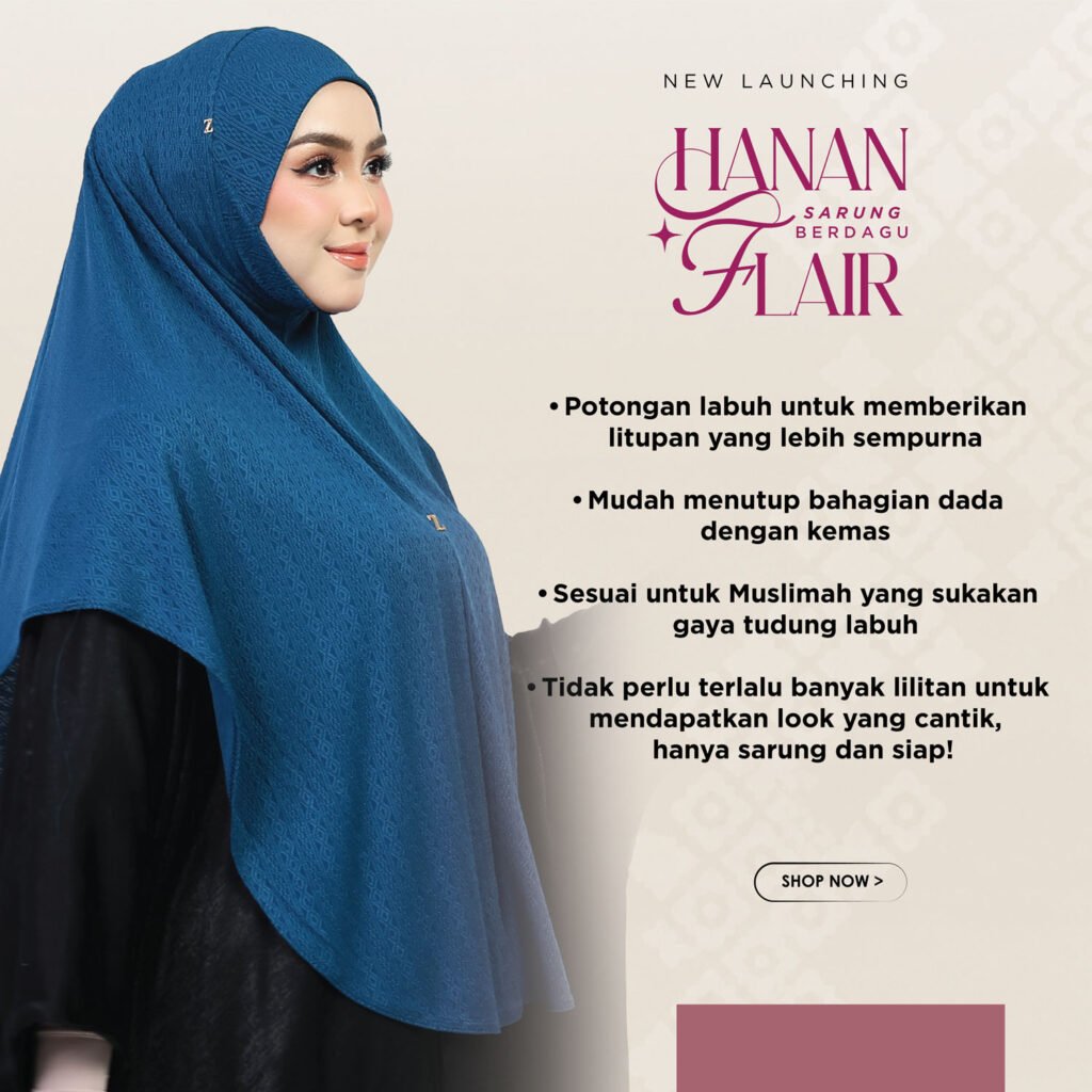 Hanan Flair warna turquoise dengan potongan labuh