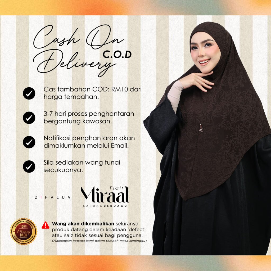 Cash on delivery Miraal Flair. Caj tambahan COD RM10, 3 hingga 7 hari penghantaran, notifikasi melalui email