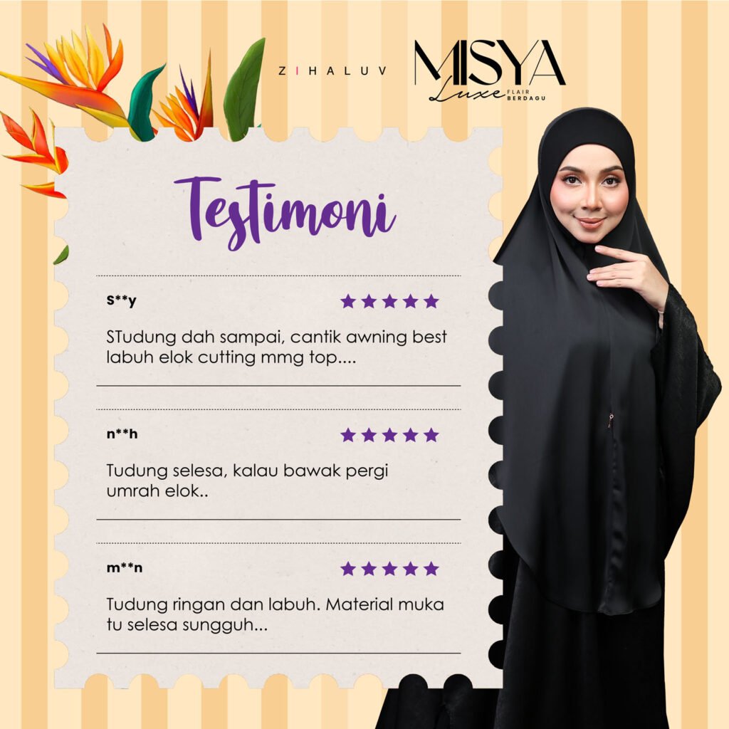 Testimoni Misya Luxe: tudung cantik, awning best, labuh elok, selesa dibawa umrah, ringan dan labuh